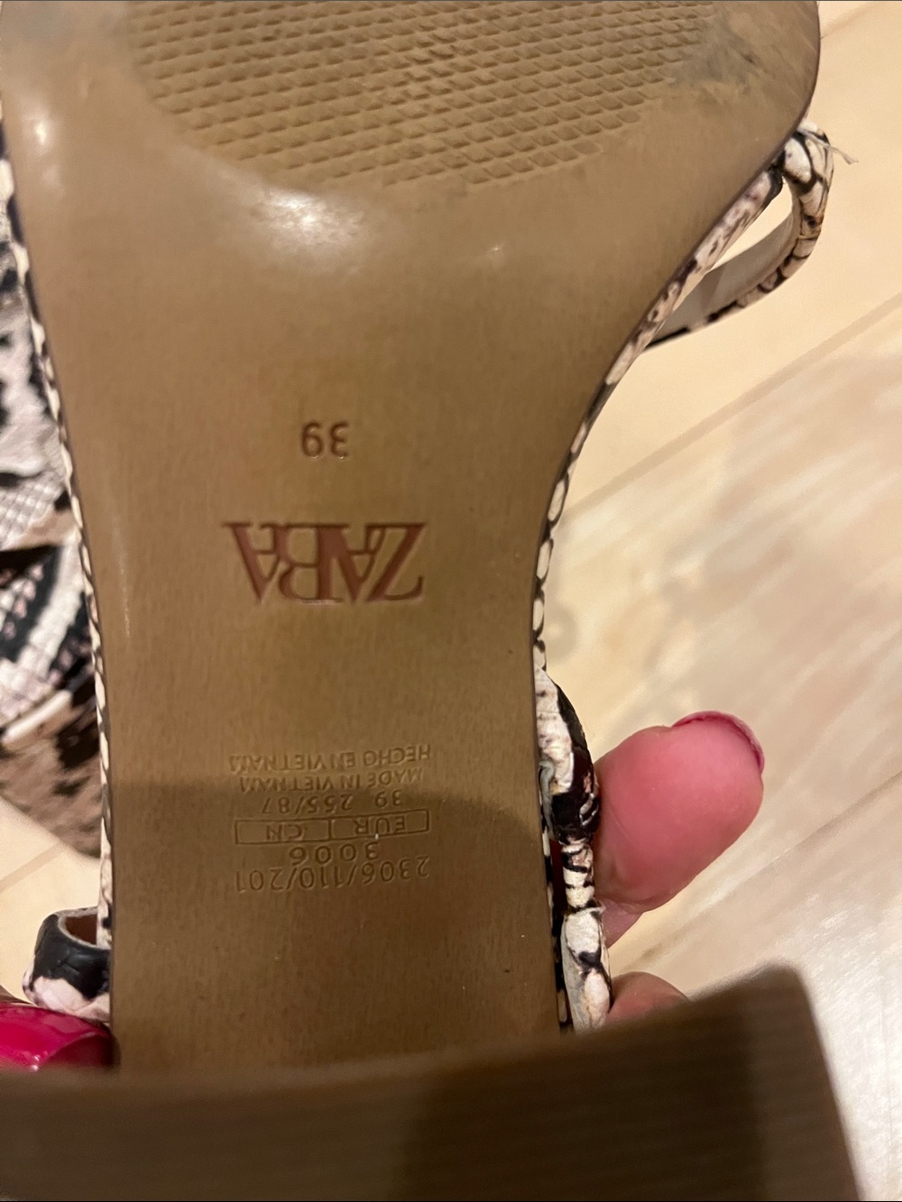Zara Black & Cream Snake-Print Strappy Sandals - Picture 6 of 8
